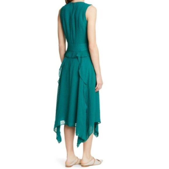 Club Monaco sleeveless Green Lochin Swiss Dot Midi Dress size 12 - Picture 2 of 8